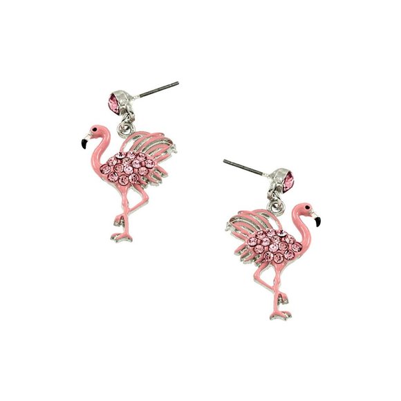Pink  crystal  Flamingo  post  earrings - Picture 1 of 1